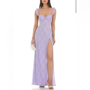 Elegant Lavender Lace Long Gown